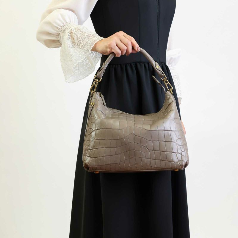 MADE IN ITALYクロコバッグミラネーゼトープ