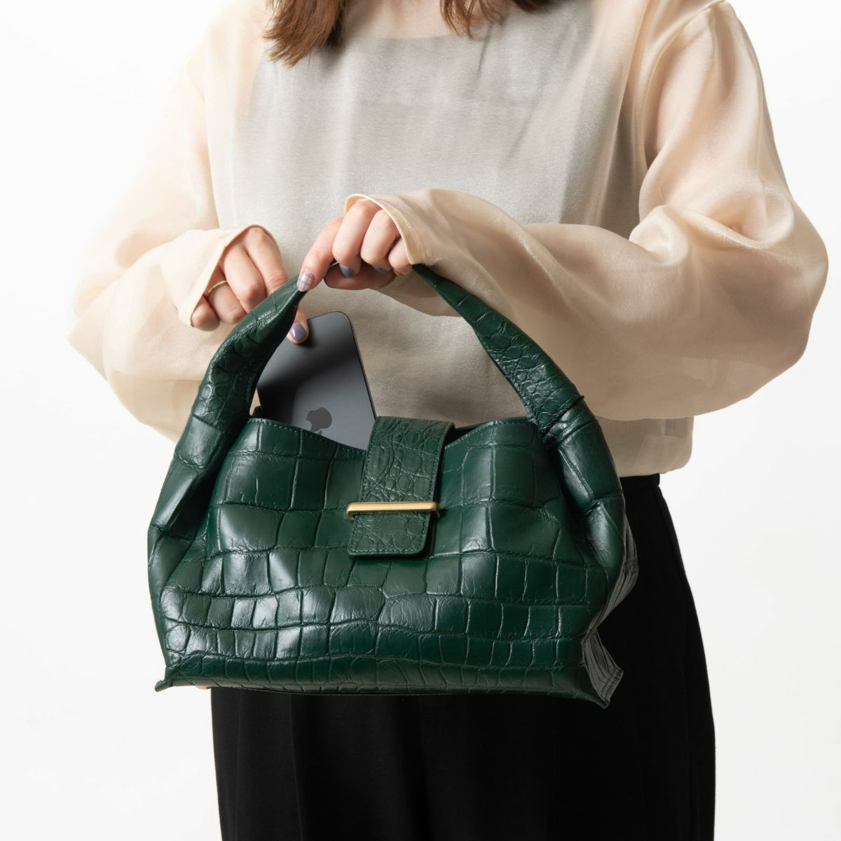 MADE IN ITALYクロコバッグティレニアングリーン6