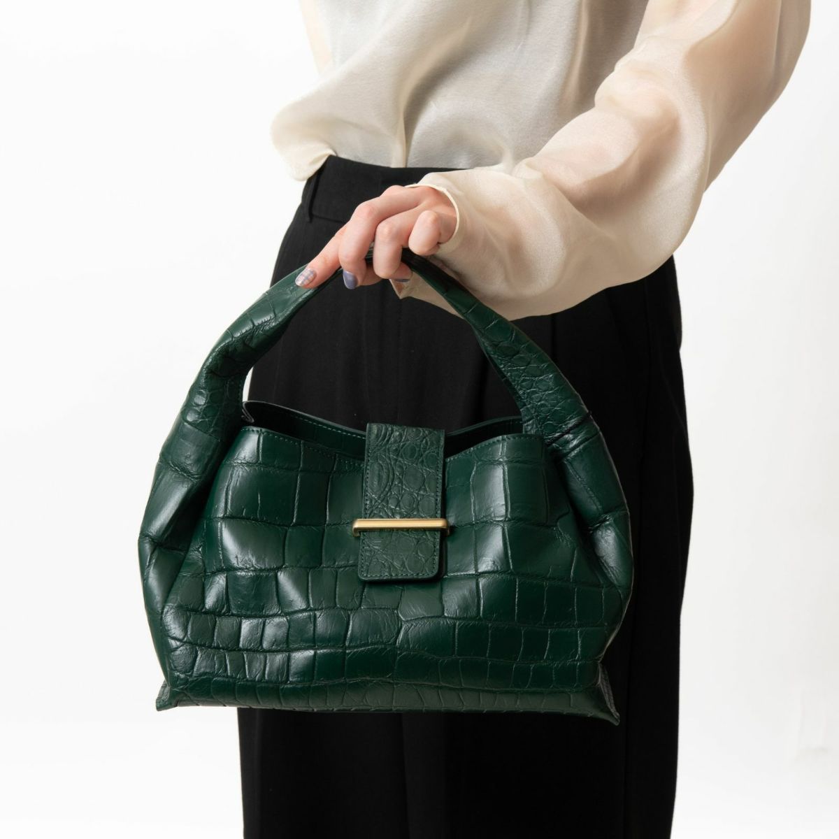 MADE IN ITALYクロコバッグティレニアングリーン7