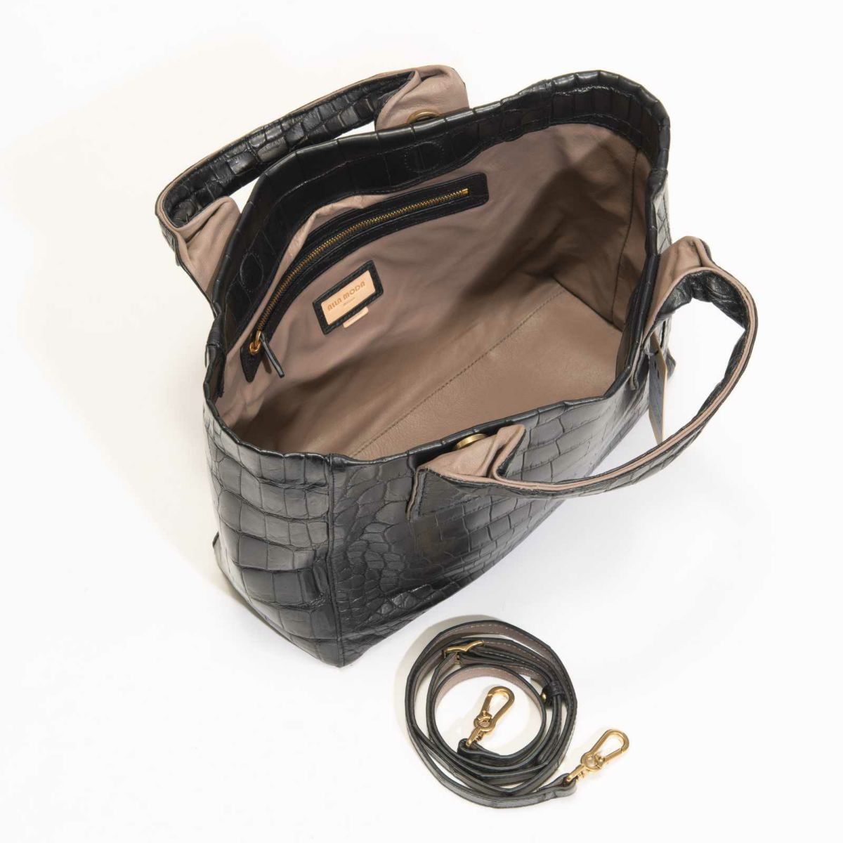 MADE IN ITALYクロコバッグカラブリアンブラック4