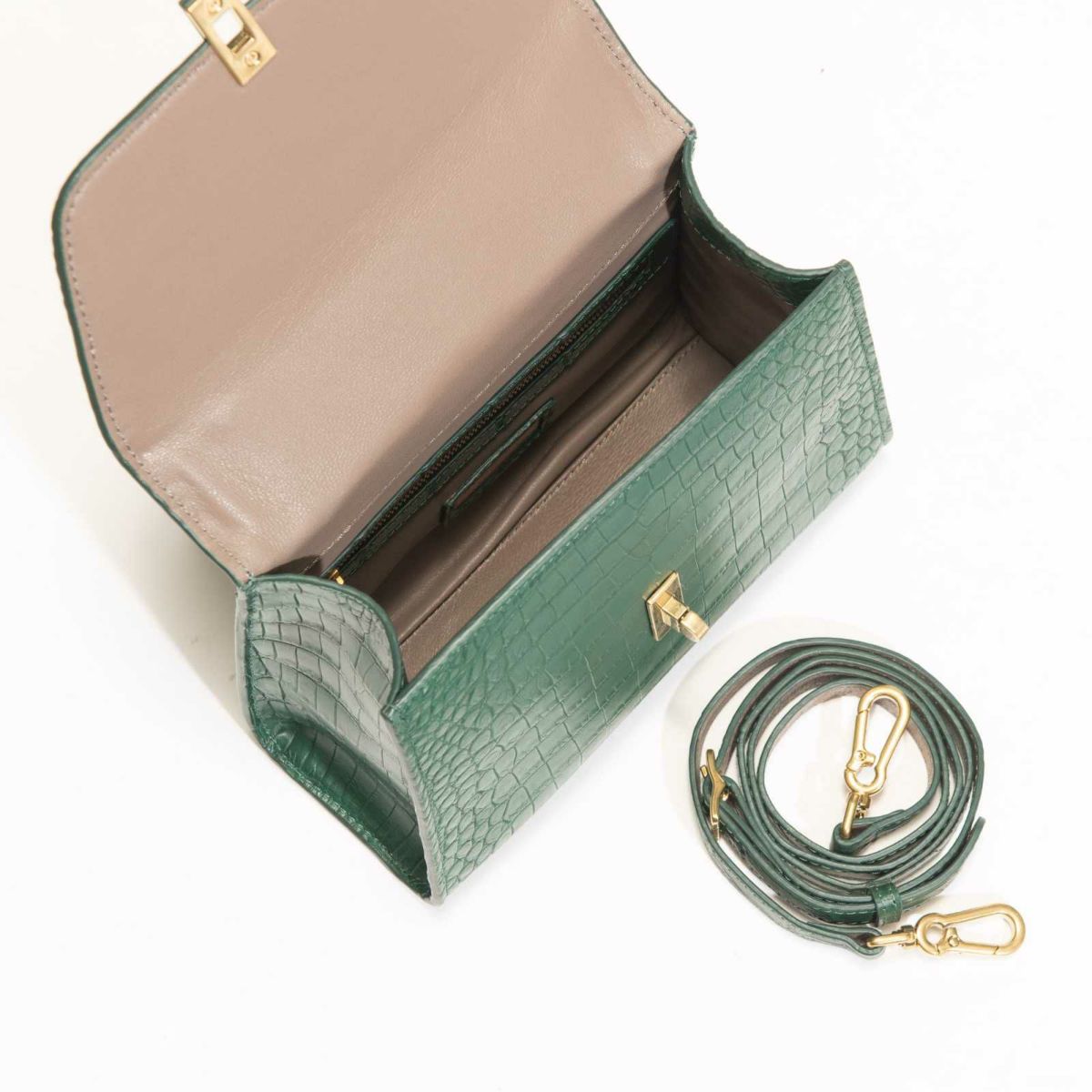 MADE IN ITALYクロコバッグ中ティレニアングリーン4