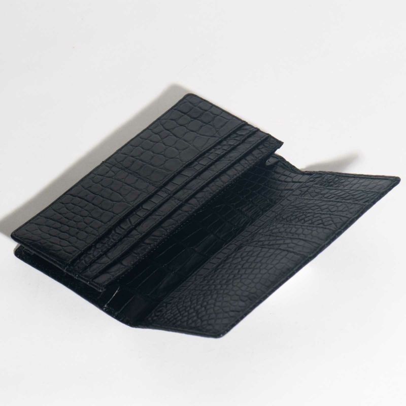 メンズ マットクロコ長束入れ裏面クロコブラック3