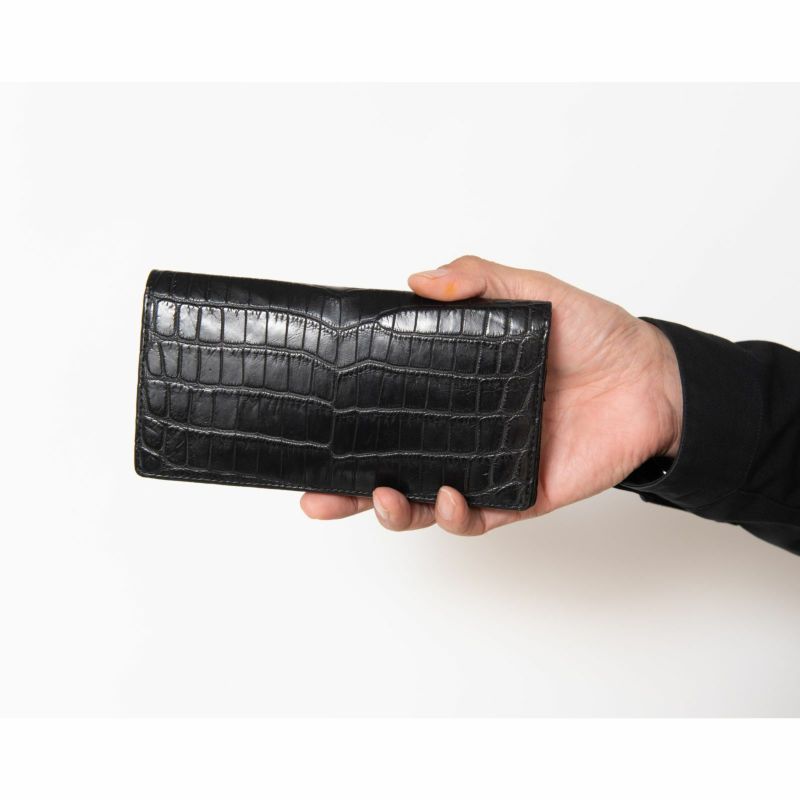 メンズ マットクロコ長束入れ裏面クロコブラック5