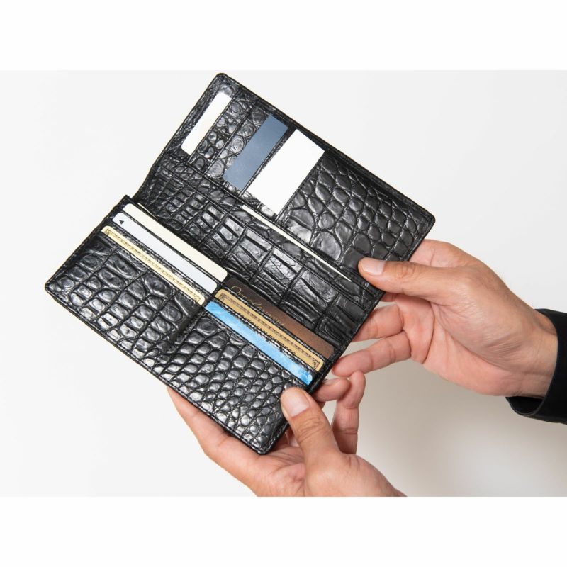 メンズ マットクロコ長束入れ裏面クロコブラック6