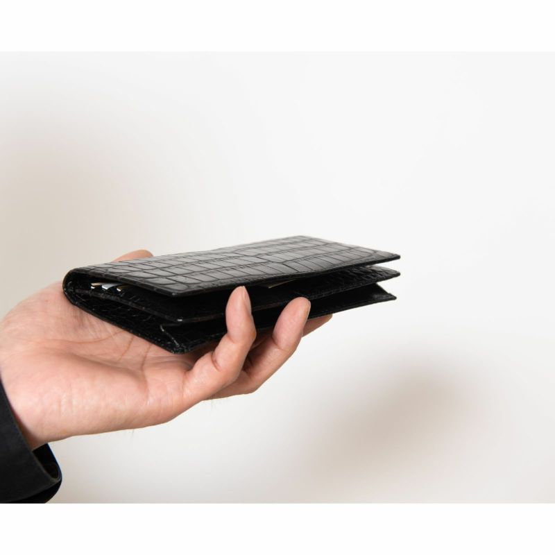 メンズ マットクロコ長束入れ裏面クロコブラック9