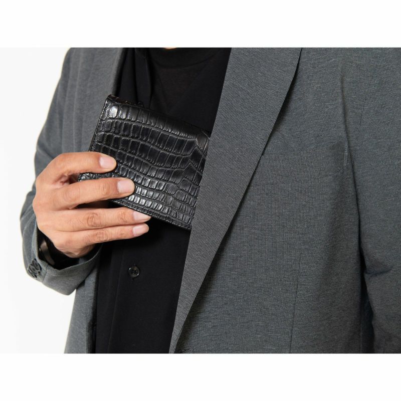 メンズ マットクロコ長束入れ裏面クロコブラック10