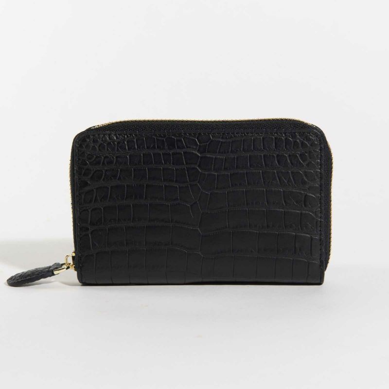 MADE IN ITALYクロコラウンドサイフ本シリーズ唯一のメンズテイストモデルカラブリアンブラック