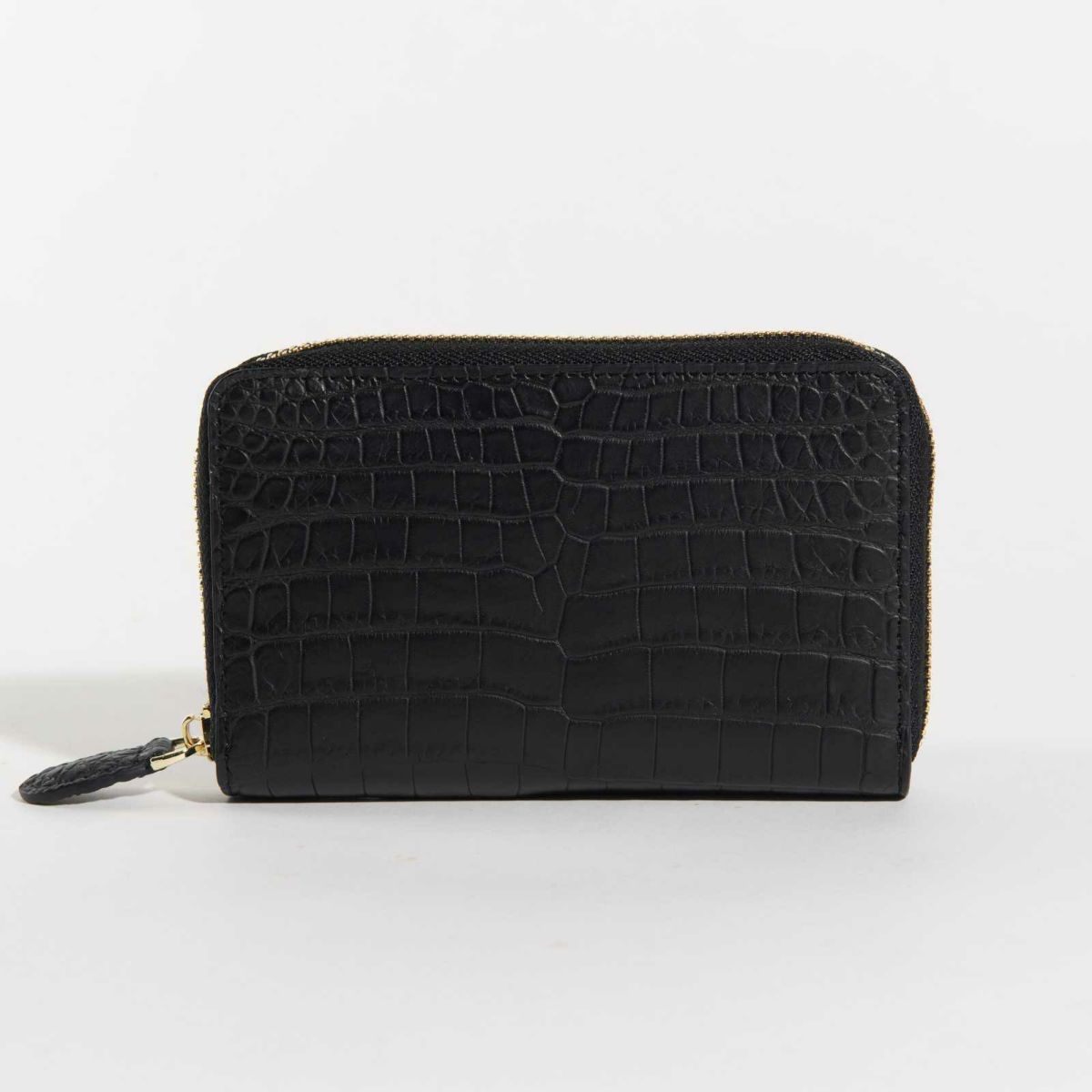 MADE IN ITALYクロコラウンドサイフ本シリーズ唯一のメンズテイストモデルカラブリアンブラック