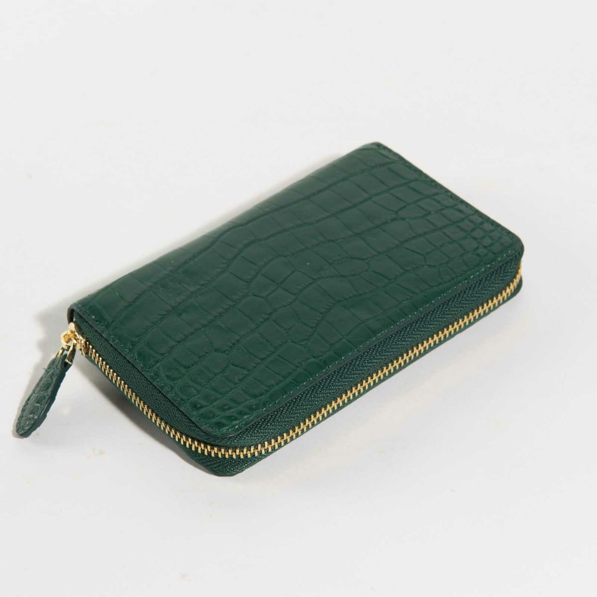 MADE IN ITALYクロコラウンドサイフ本シリーズ唯一のメンズテイストモデルティレニアングリーン2